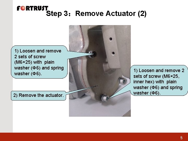 Step 3：Remove Actuator (2) 1) Loosen and remove 2 sets of screw (M 6×