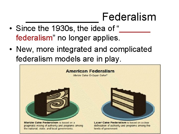 ______ Federalism • Since the 1930 s, the idea of “_______ federalism” no longer