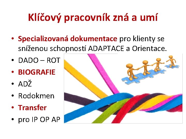 Klíčový pracovník zná a umí • Specializovaná dokumentace pro klienty se sníženou schopností ADAPTACE