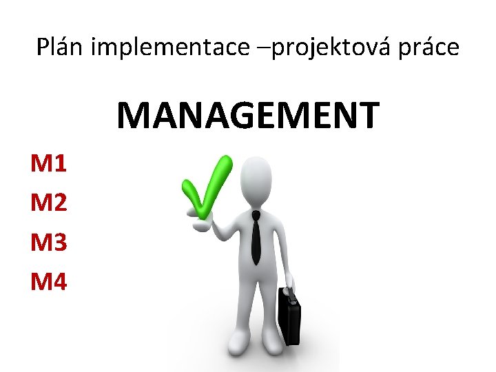 Plán implementace –projektová práce MANAGEMENT M 1 M 2 M 3 M 4 