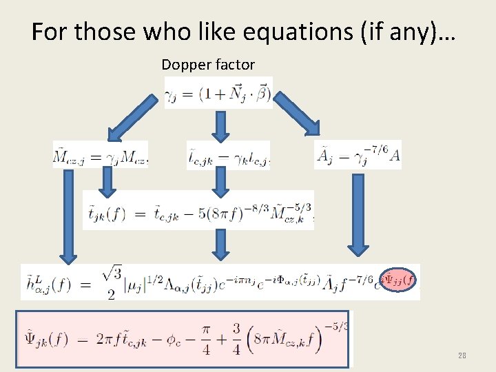 For those who like equations (if any)… Dopper factor 28 