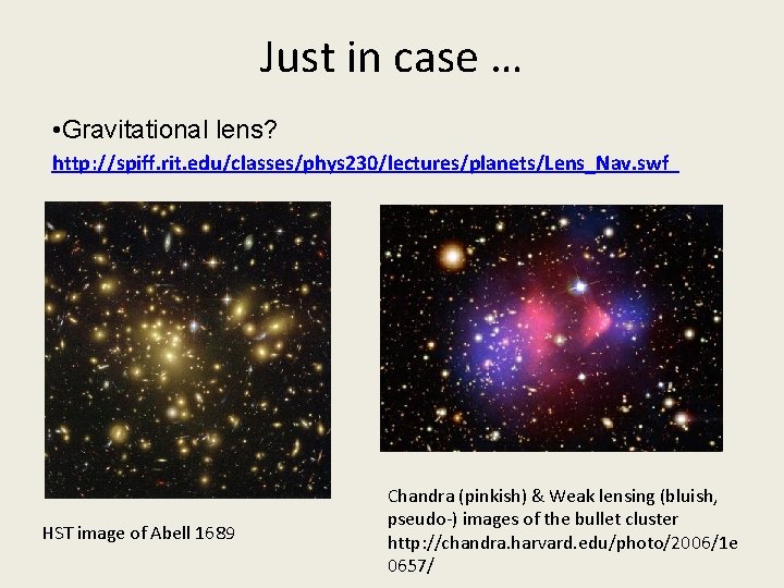 Just in case … • Gravitational lens? http: //spiff. rit. edu/classes/phys 230/lectures/planets/Lens_Nav. swf HST