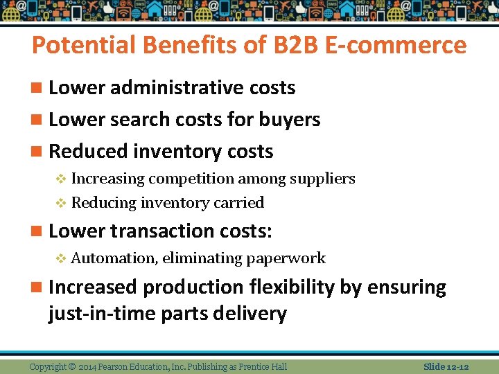 Potential Benefits of B 2 B E-commerce n Lower administrative costs n Lower search