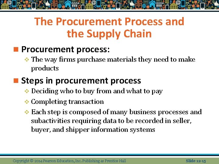 The Procurement Process and the Supply Chain n Procurement process: v The way firms