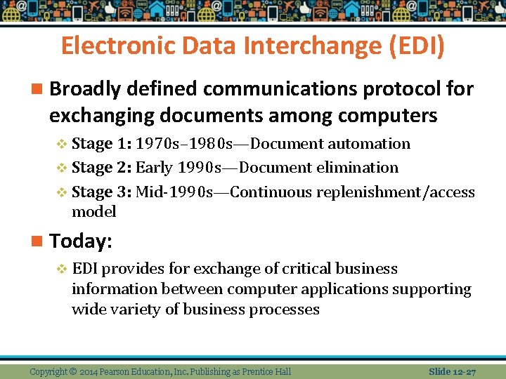 Electronic Data Interchange (EDI) n Broadly defined communications protocol for exchanging documents among computers