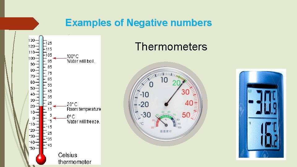 Examples of Negative numbers Thermometers 