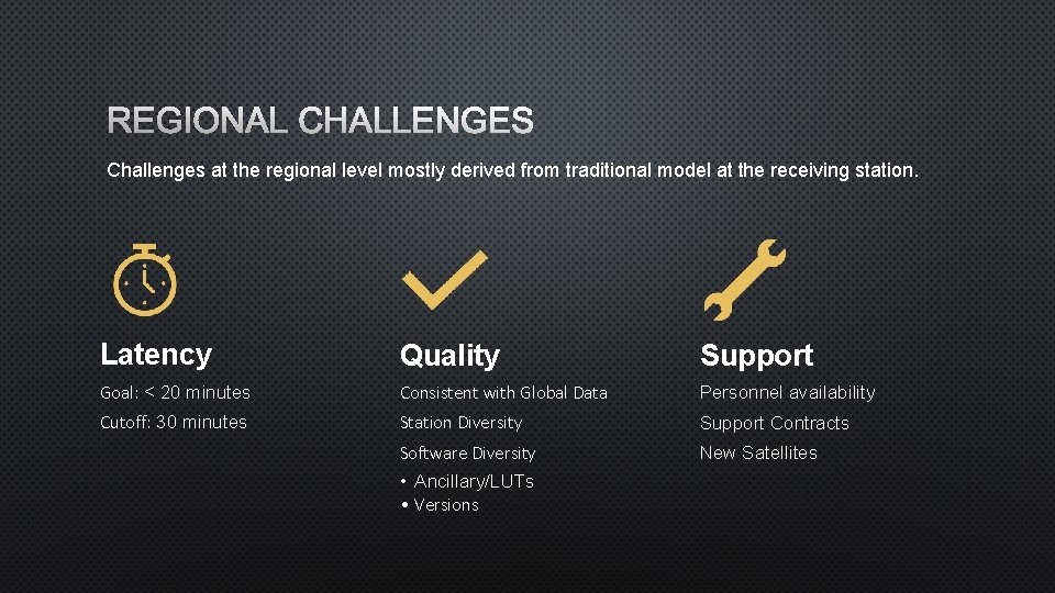 REGIONAL CHALLENGES Challenges at the regional level mostly derived from traditional model at the
