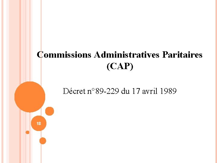 Commissions Administratives Paritaires (CAP) Décret n° 89 -229 du 17 avril 1989 18 