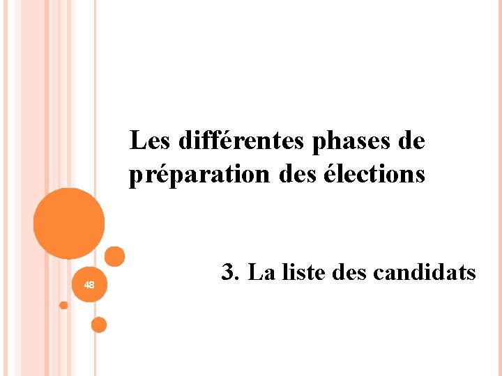 Les différentes phases de préparation des élections 48 3. La liste des candidats 