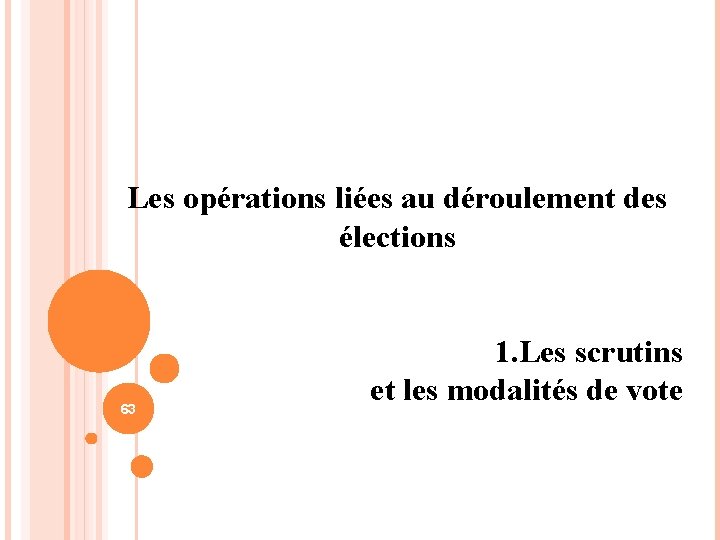 Les opérations liées au déroulement des élections 63 1. Les scrutins et les modalités