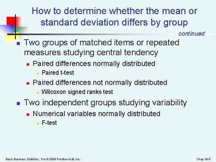 How to determine whether the mean or standard deviation differs by group continued n
