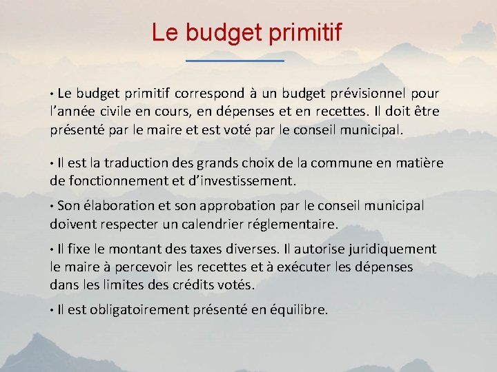 Le budget primitif correspond à un budget prévisionnel pour l’année civile en cours, en