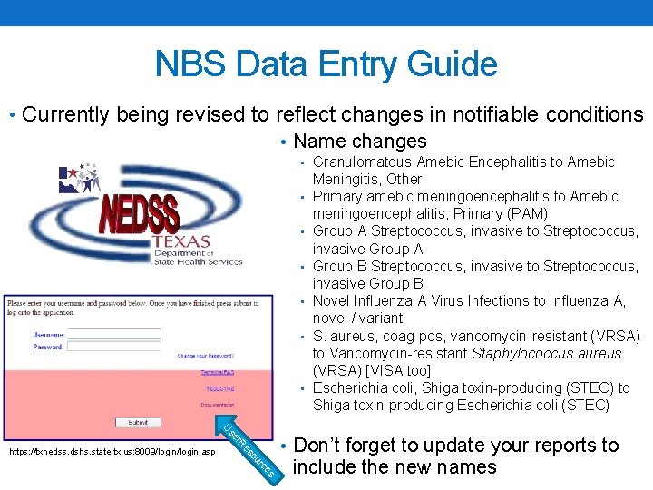 NBS Data Entry Guide • Currently being revised to reflect changes in notifiable conditions