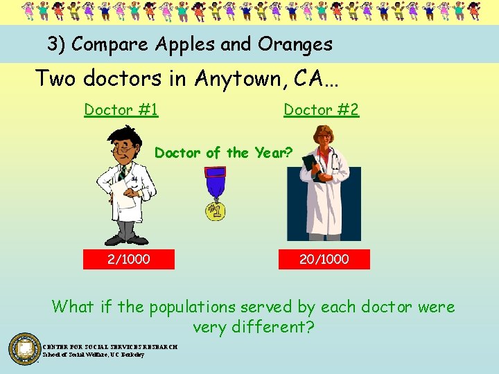 3) Compare Apples and Oranges Two doctors in Anytown, CA… Doctor #1 Doctor #2