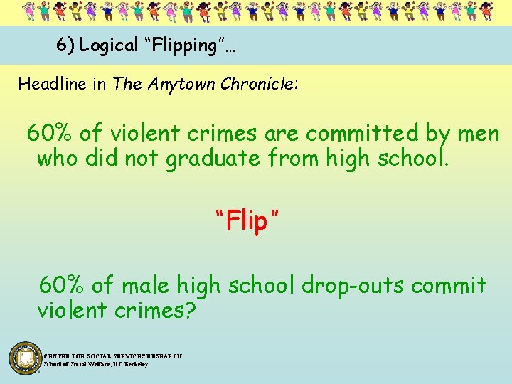 6) Logical “Flipping”… Headline in The Anytown Chronicle: 60% of violent crimes are committed