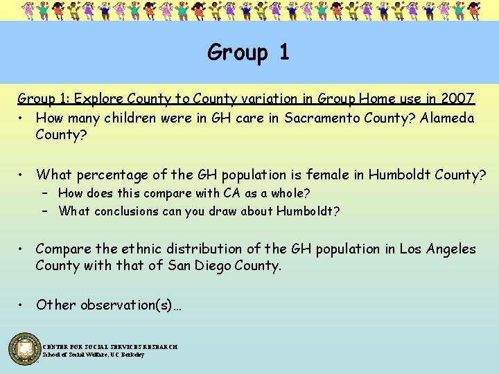 Group 1: Explore County to County variation in Group Home use in 2007 •