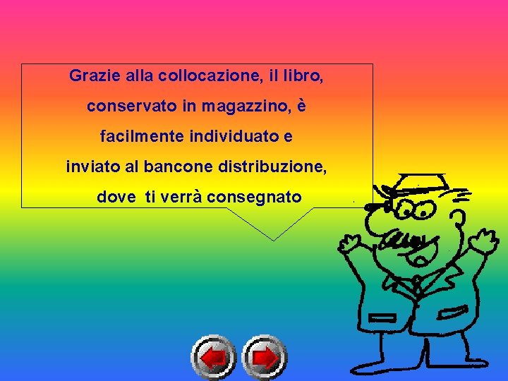 Grazie alla collocazione, il libro, conservato in magazzino, è facilmente individuato e inviato al