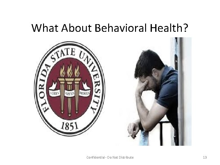 What About Behavioral Health? Confidential - Do Not Distribute 13 