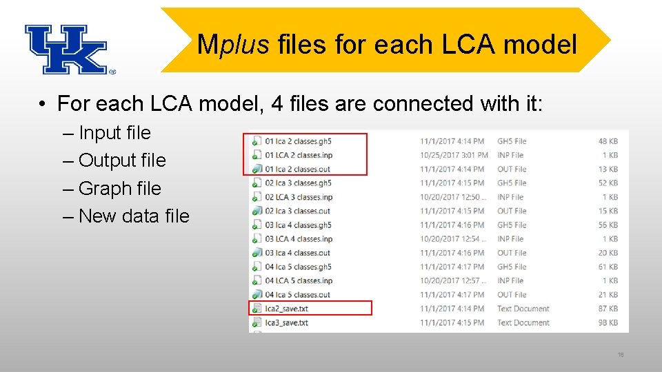 Mplus files for each LCA model Mplus files for LCA • For each LCA