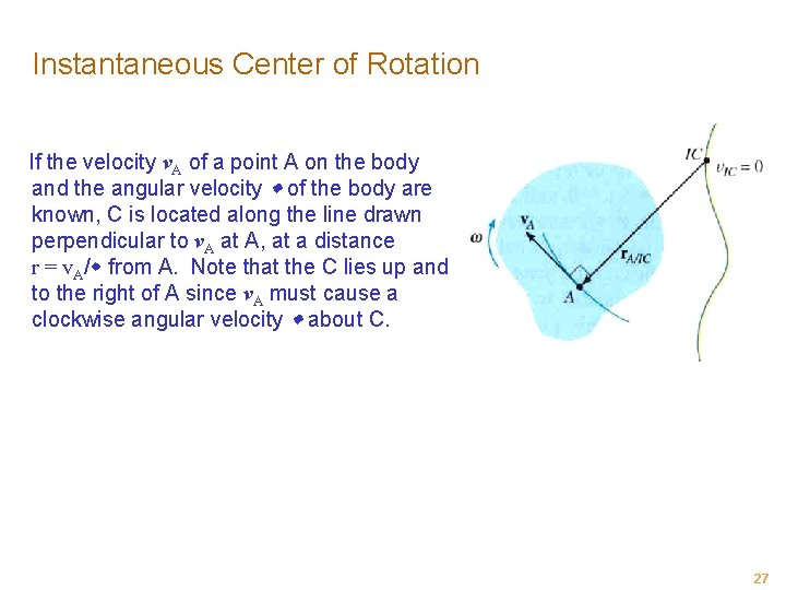 Instantaneous Center of Rotation If the velocity v. A of a point A on