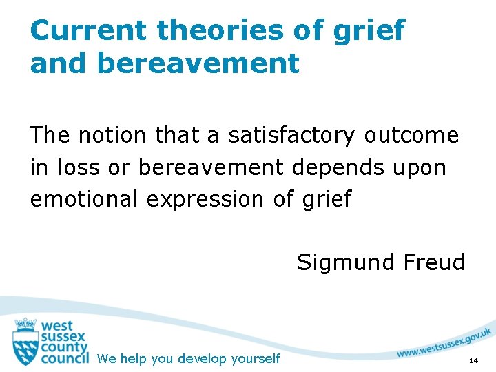 Current theories of grief and bereavement The notion that a satisfactory outcome in loss