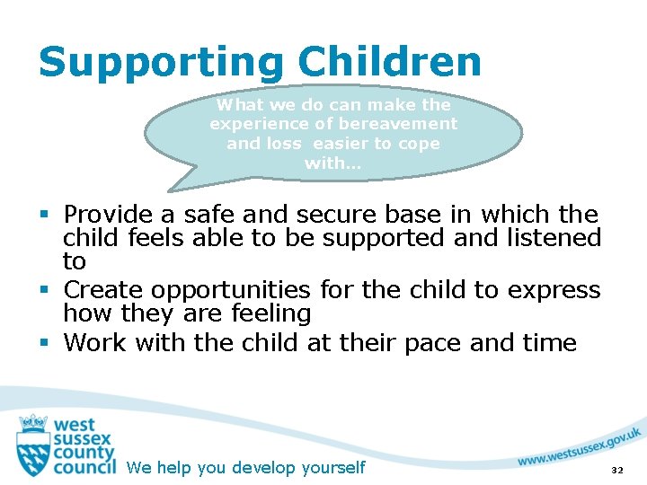Supporting Children What we do can make the experience of bereavement and loss easier