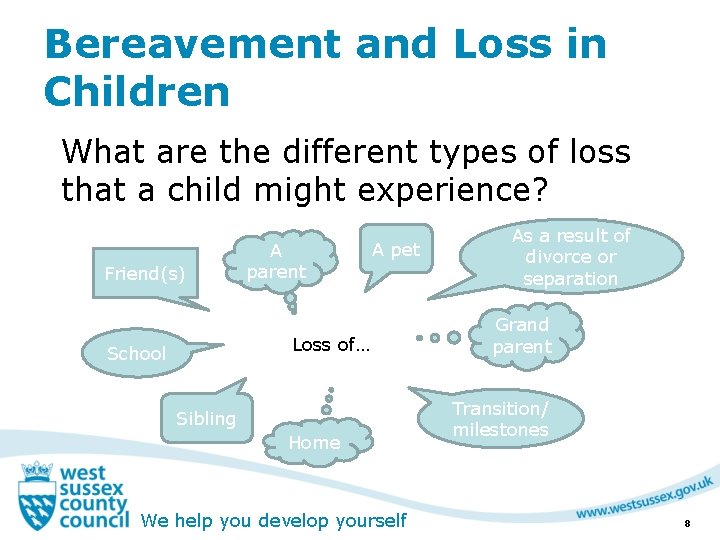 Bereavement and Loss in Children What are the different types of loss that a