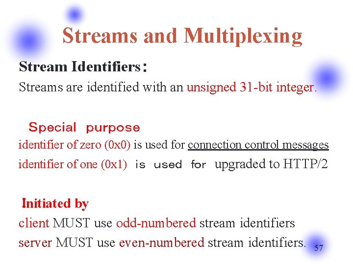 Streams and Multiplexing Stream Identifiers： Streams are identified with an unsigned 31 -bit integer.