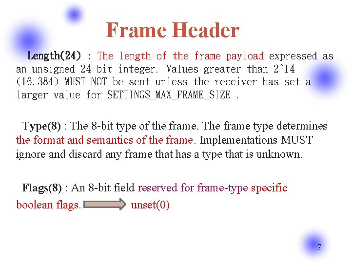 Frame Header Length(24) : The length of the frame payload expressed as an unsigned