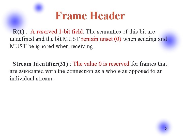 Frame Header R(1) : A reserved 1 -bit field. The semantics of this bit