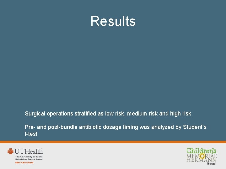 Results Surgical operations stratified as low risk, medium risk and high risk Pre- and