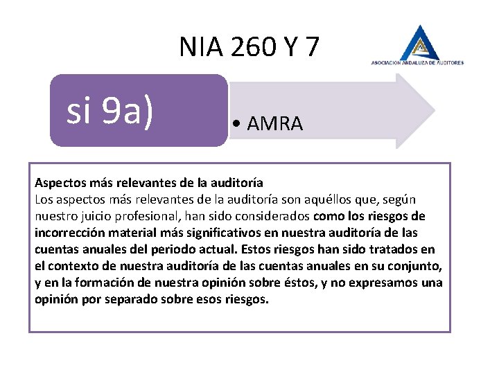 NIA 260 Y 7 si 9 a) • AMRA Aspectos más relevantes de la