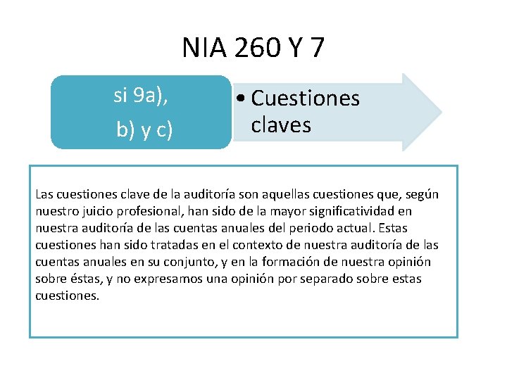 NIA 260 Y 7 si 9 a), b) y c) • Cuestiones claves Las