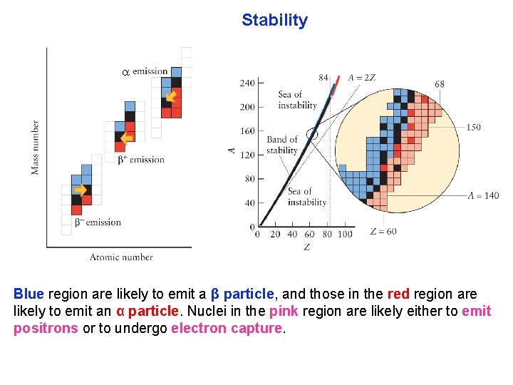 Stability Blue region are likely to emit a β particle, and those in the