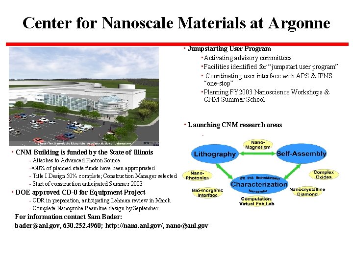 Center for Nanoscale Materials at Argonne • Jumpstarting User Program • Activating advisory committees