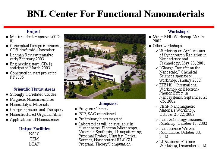BNL Center For Functional Nanomaterials n n n Project Mission Need Approved (CD 0)