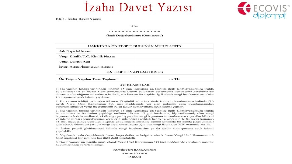 İzaha Davet Yazısı 