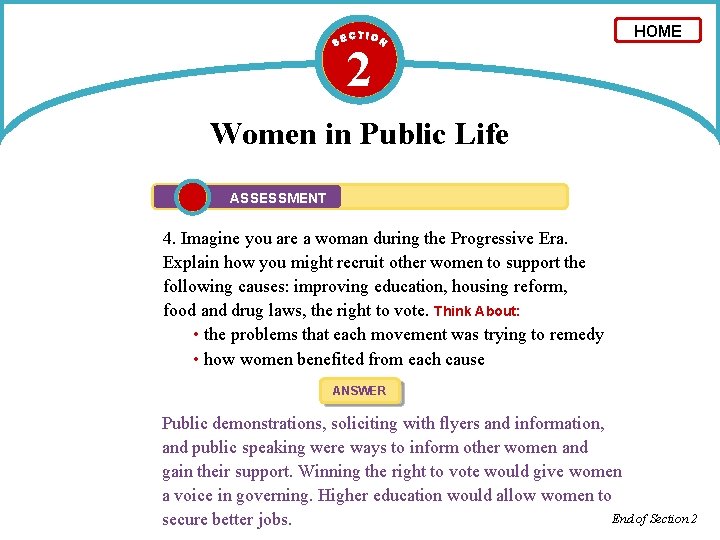 2 HOME Women in Public Life ASSESSMENT 4. Imagine you are a woman during