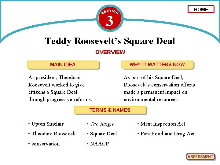 HOME 3 Teddy Roosevelt’s Square Deal OVERVIEW MAIN IDEA WHY IT MATTERS NOW As