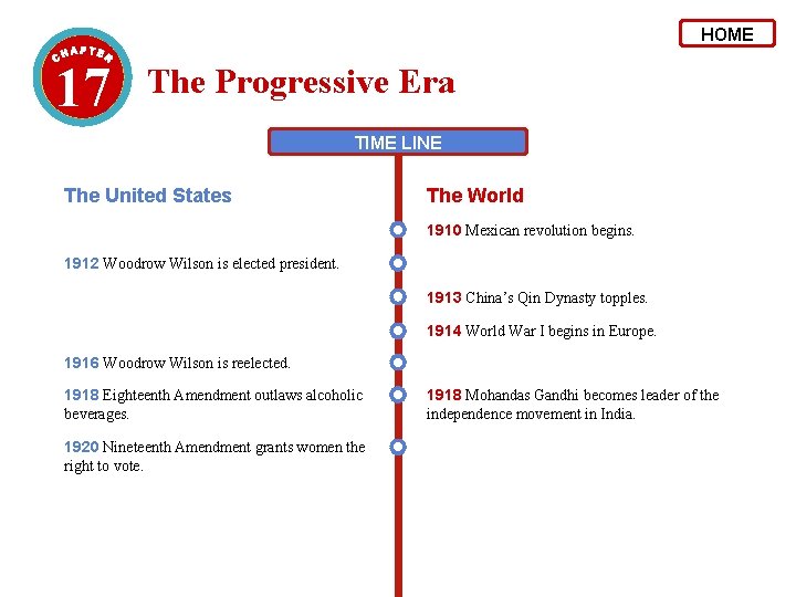 HOME 17 The Progressive Era TIME LINE The United States The World 1910 Mexican