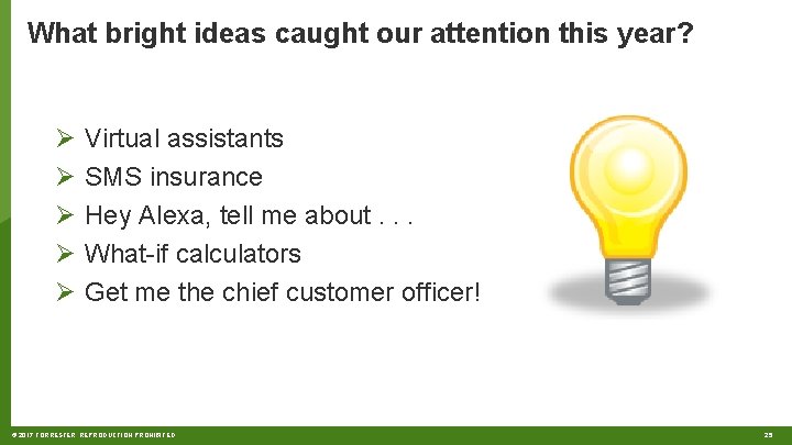 What bright ideas caught our attention this year? Ø Ø Ø Virtual assistants SMS