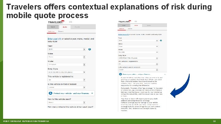 Travelers offers contextual explanations of risk during mobile quote process © 2017 FORRESTER. REPRODUCTION
