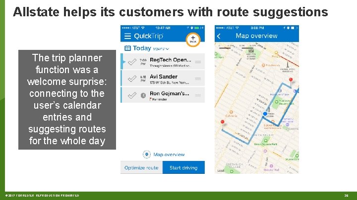 Allstate helps its customers with route suggestions The trip planner function was a welcome