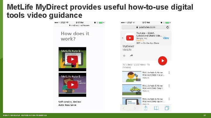 Met. Life My. Direct provides useful how-to-use digital tools video guidance © 2017 FORRESTER.
