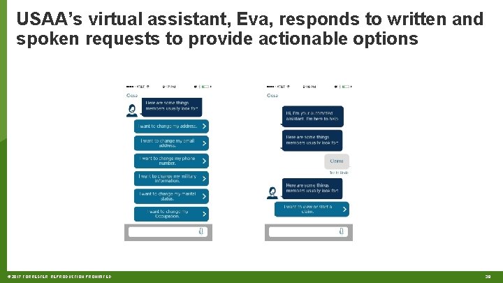 USAA’s virtual assistant, Eva, responds to written and spoken requests to provide actionable options