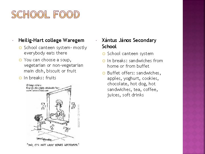 Heilig-Hart college Waregem School canteen system- mostly everybody eats there You can choose