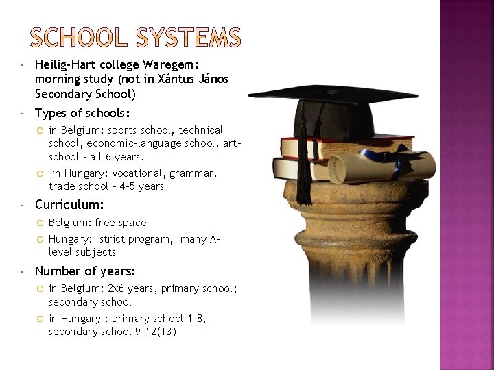  Heilig-Hart college Waregem: morning study (not in Xántus János Secondary School) Types of