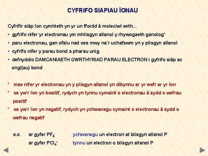 CYFRIFO SIAPIAU ÏONAU Cyfrifir siâp ïon cymhleth yn yr un ffordd â moleciwl wrth…