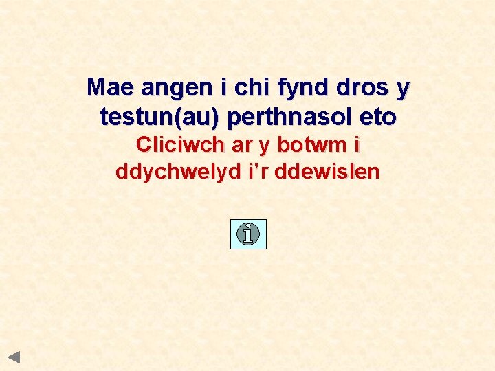 Mae angen i chi fynd dros y testun(au) perthnasol eto Cliciwch ar y botwm