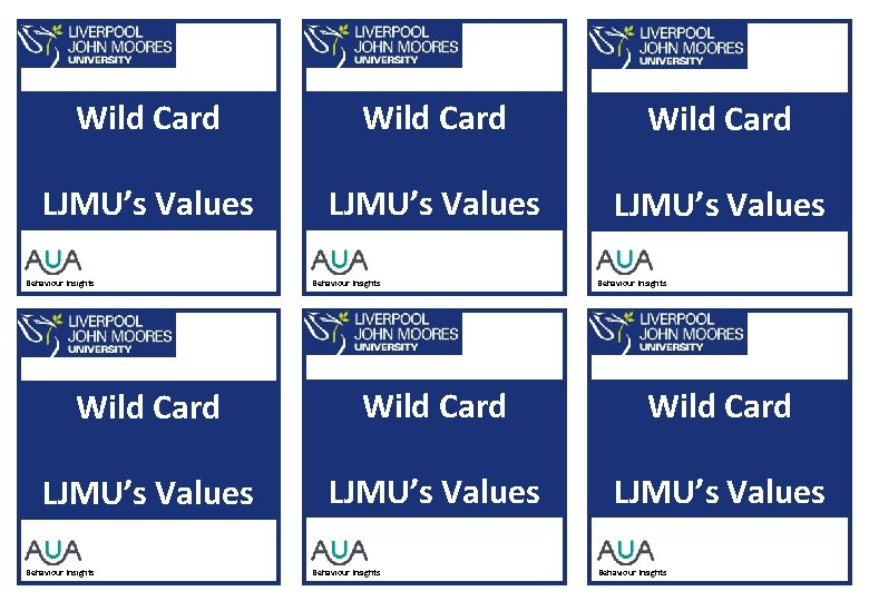 Wild Card Wild Card LJMU’s Values LJMU’s Values Behaviour Insights Behaviour Insights 